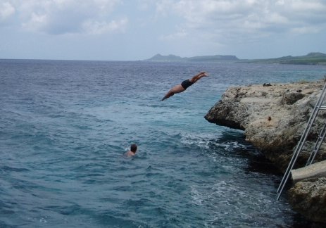 Having fun after scuba diving in Bonaire.