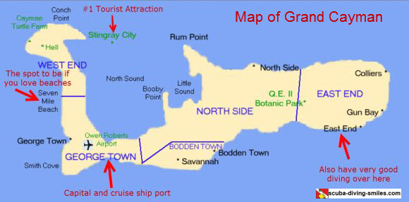 Grand Cayman Map with Attractions. Scuba Diving Trip Report 2019. Read review of diving,accommodations and Stingray City.  #scubadiving #grandcayman #scubadivingsmiles