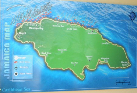 Map of dive sites in Jamaica