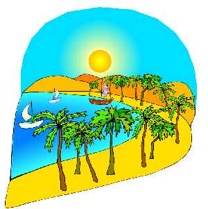 Clipart of palm trees lining bay with sailboat Clipart of palm trees lining bay with sailboat