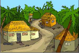 Thatched roof homes in palm tree clipart scen Thatched roof homes in palm tree clipart scen