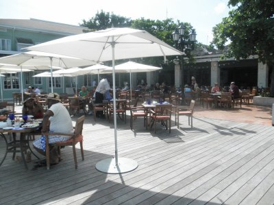 Outdoor dining at Bayside restaurant overlooking water at Sandals Montego Bay Jamaica