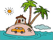 Clipart of palm tree on an island. Where is that car going?