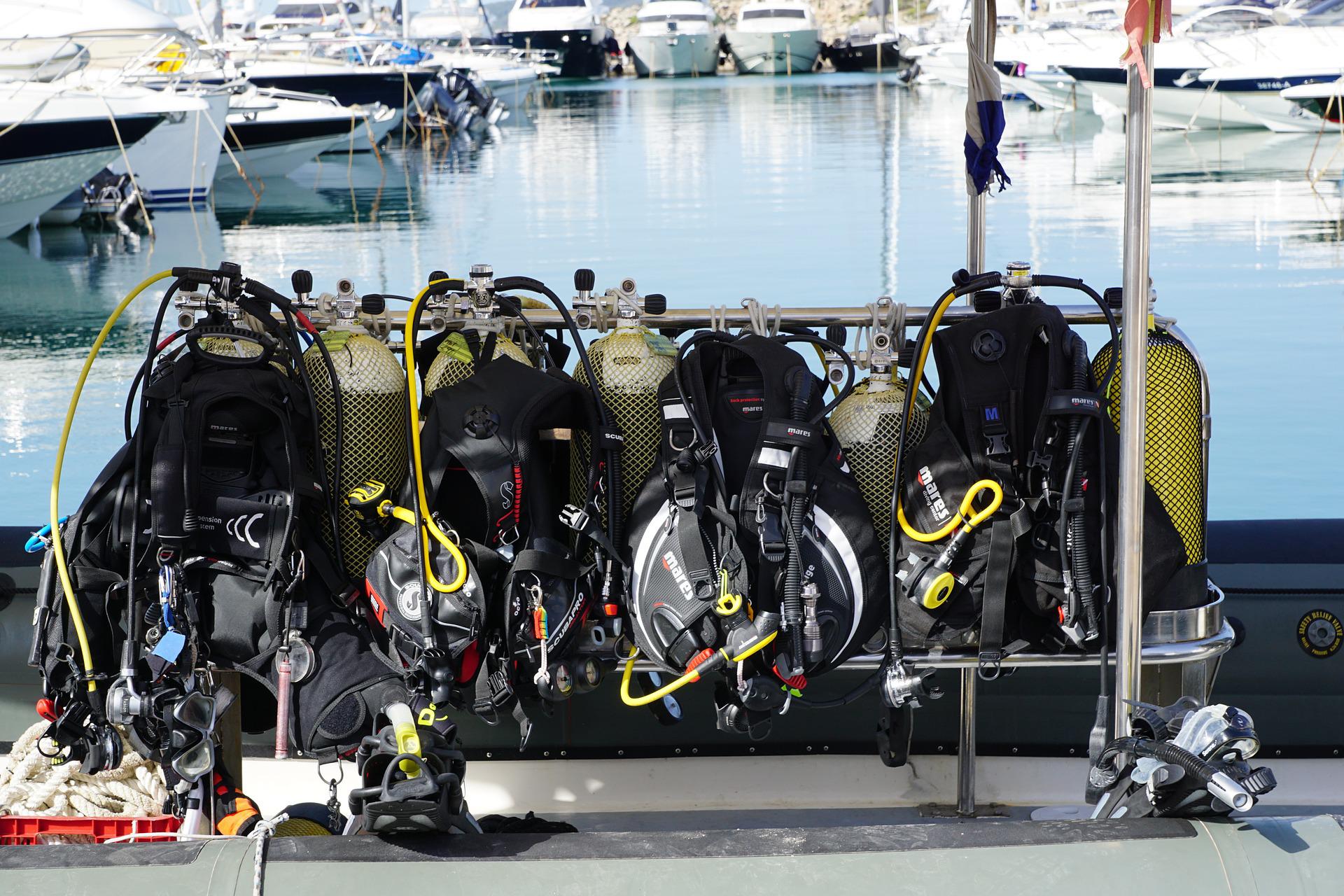 scuba diving gear on boat scuba diving gear on boat