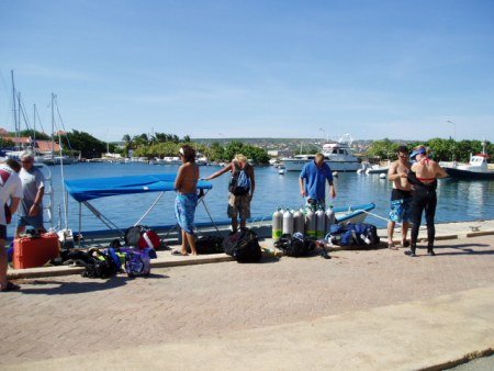 Waiting to board the dive boat in Bonaire 